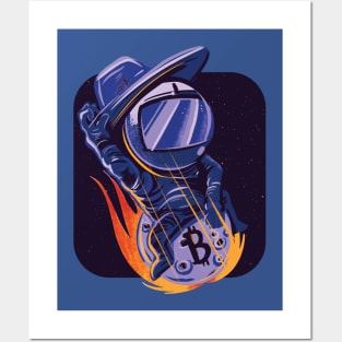 Funny Crypto Astronaut Riding Bidcoin to the Moon Posters and Art